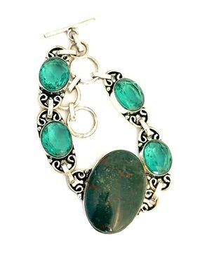 925 marked, Bloodstone and Apatite toggle bracelet, size 6 1/2, 7, 71/2